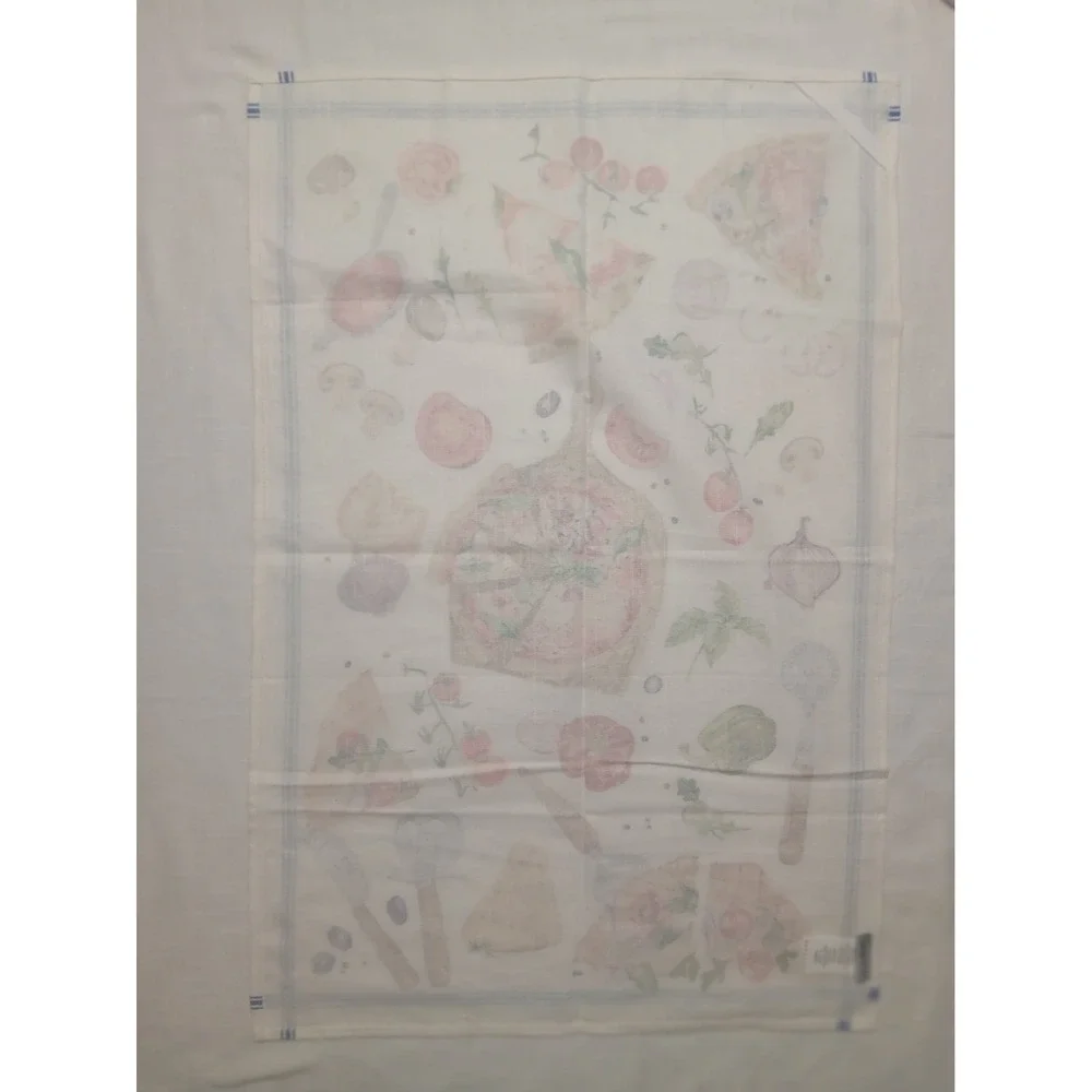 Sur la Table Pizza Watercolor Print Cotton Kitchen Dish Towel White Blue 20x30